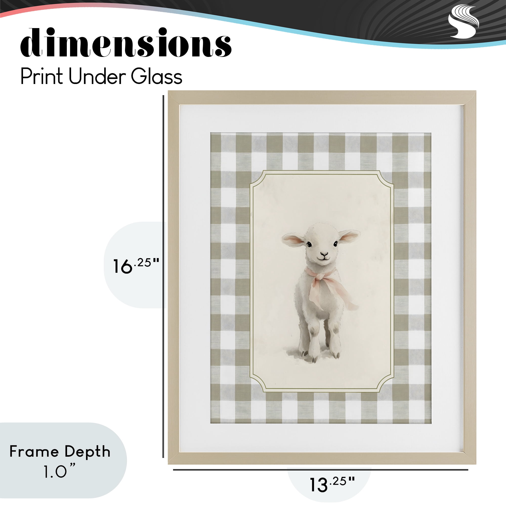 Stupell Industries Gingham Lamb with Pink Ribbon Birch Framed Print Under Glass, design by Arlington Prints