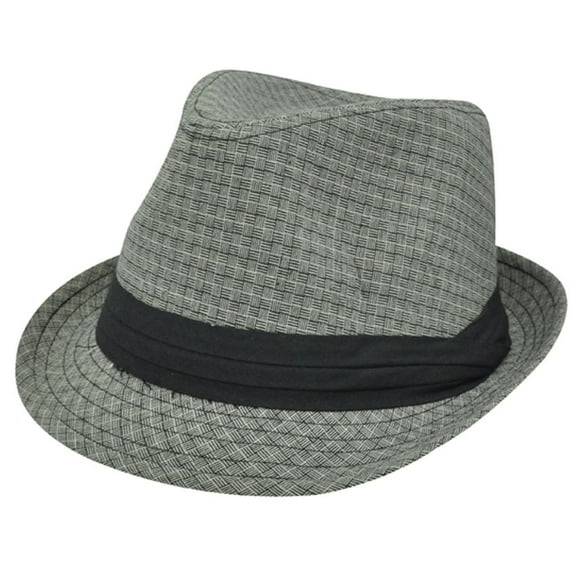 Small Medium Gray Black Weave Pattern Ribbon Fedora Trilby Stetson Homburg Hat