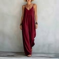 thumbnail image 6 of gakvbuo Summer Jumpsuits For Women Casual Dressy Wedding Camis Sleeveless Suspender Romper Solid Color Spaghetti Strap V-Neck Wide-Leg Pants, 6 of 6