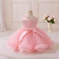 thumbnail image 5 of IDOPIP Infant Baby Flower Girl Dress Asymmetric Shoulder 3D Flowers Toddler Wedding Formal Birthday Party Pageant Tiered Tulle Gowns Tutu Dresses 9-12 Months Pink, 5 of 8