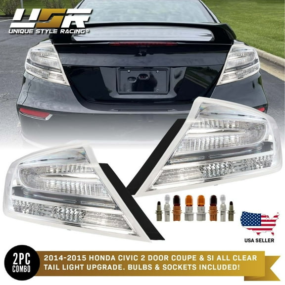 RARE! 9th Gen JDM Style ALL CLEAR Tail Light For 2014-2015 Honda Civic 2D Coupe