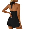 thumbnail image 6 of Favoffer Women Halter Neck Jumpsuit Backless Solid Color Romper Elastic Waist Pocketed One Piece Shorts Loose Casual Overalls for Beach Party Daily, 6 of 9