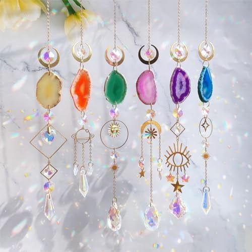 6 pcs Crystals Prism Agate Slices Bulk Outdoor Garden Indoor Hanging Decor for Home Car Window Christmas Party Wedding Gift