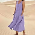 thumbnail image 4 of Maxi Linen Dresses for Women 2024 Beach Flowy Long Dress Short Sleeve A-Line T-Shirt Long Dress Casual Pockets, 4 of 6