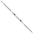 thumbnail image 3 of 925 Silver and 10K Yellow Gold White Created Sapphire and Green Tourmaline and White Lab Grown Diamond Bracelet for Women (2.06 Cttw, Gemstone September Birthstone, Oval, Wheat Chain, 7.5 inches), 3 of 5