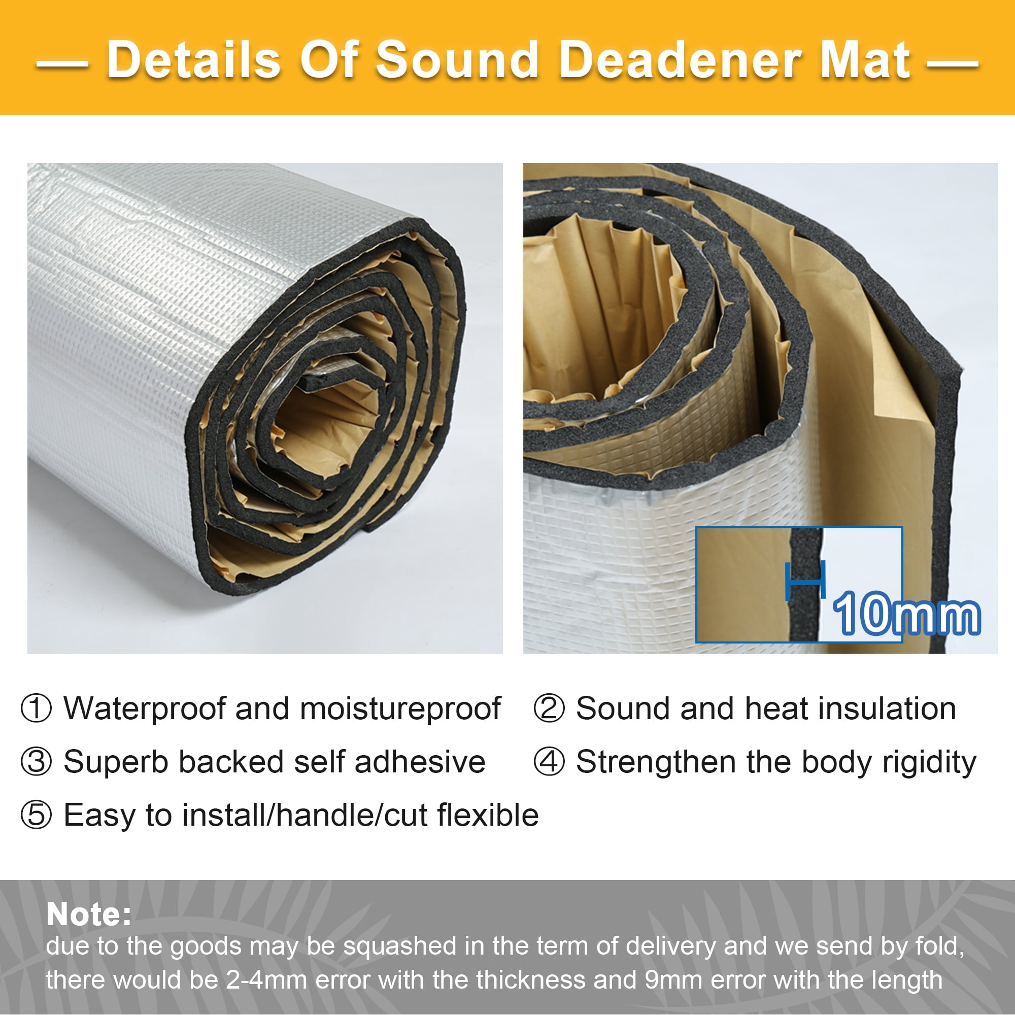 Unique Bargains Universal 10mm Aluminum Foil Car Sound Deadener Heat Insulation 79" x 39"