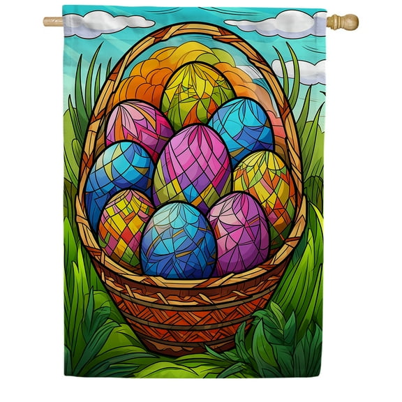 America Forever Easter Egg House Flag 28 x 40 inch Double Sided Eggs Hunt Glass Style Farmhouse Small Spring Celebration Holiday Seasonal Easter Day Flags for Outdoor Yard Lawn Decoration