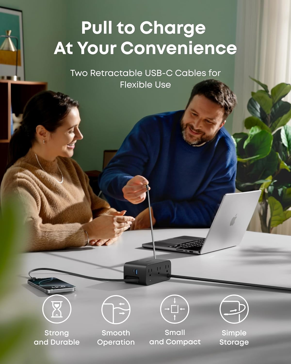 Anker Nano Charging Station, 7-in-1 USB-C Power Strip, 2.3 ft Anker InstaCord Retractable Cable