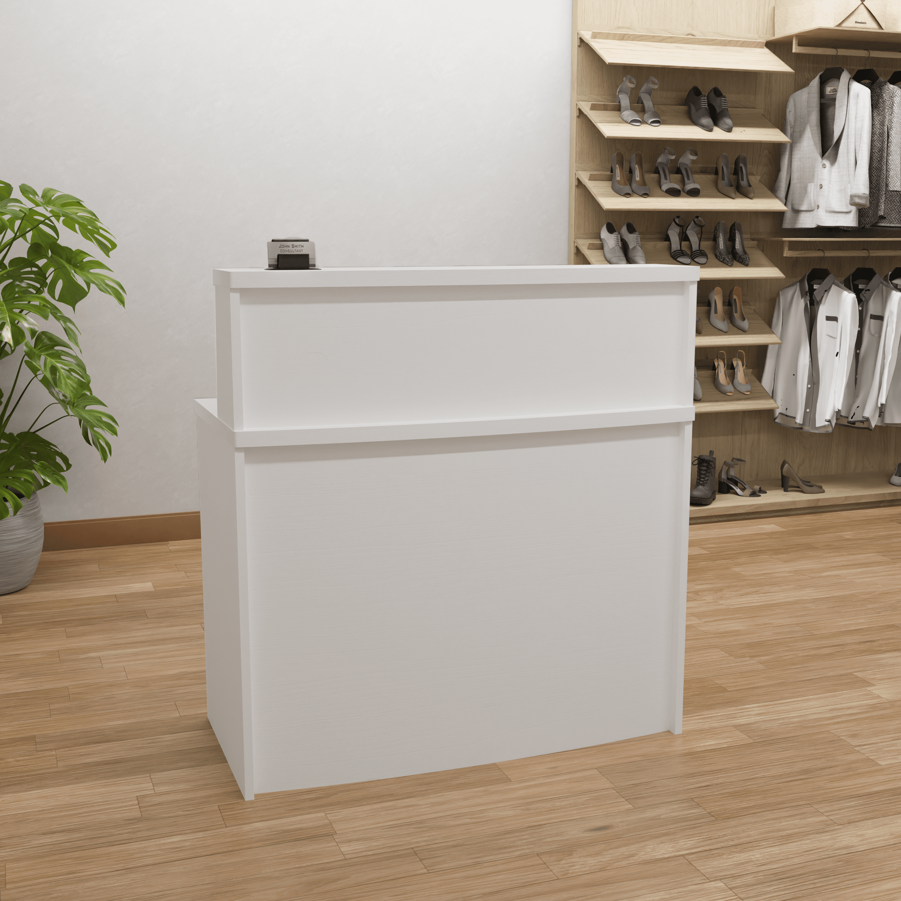 UGOS Mono 40" Modern Reception Desk w/Transaction Counter, Laminate Desktop, Multifunctional Standing Front Desk for Home, Office, Salon, Spas, and Lobby (White)