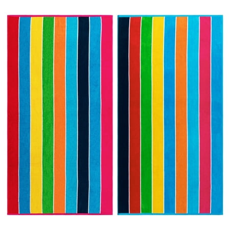 Superior Egyptian Cotton Rainbow Stripe Beach Towel (Set of
