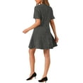 thumbnail image 3 of Vestido skater elegante de tweed con cuello redondo y mangas cortas para mujer, negro y blanco, 3 of 5