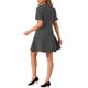 thumbnail image 3 of Vestido skater elegante de tweed con cuello redondo y mangas cortas para mujer, negro y blanco, 3 of 5