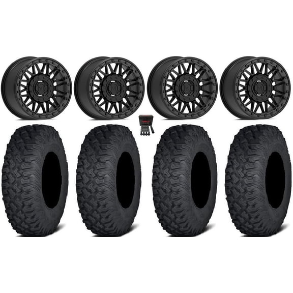 Valor V08 Beadlock 15" Wheels Black 32" Coyote Tires Kawasaki Mule Pro FXT