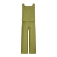 thumbnail image 5 of 2026 ! JINMGG Two Piece Outfits Women, 2026 Fashion Fall Women's 2-piece Casual Suit Linen Shorts Sleeveless Top Vest Sleeveless Crewneck Top/Shirt Suit Green S, 5 of 6