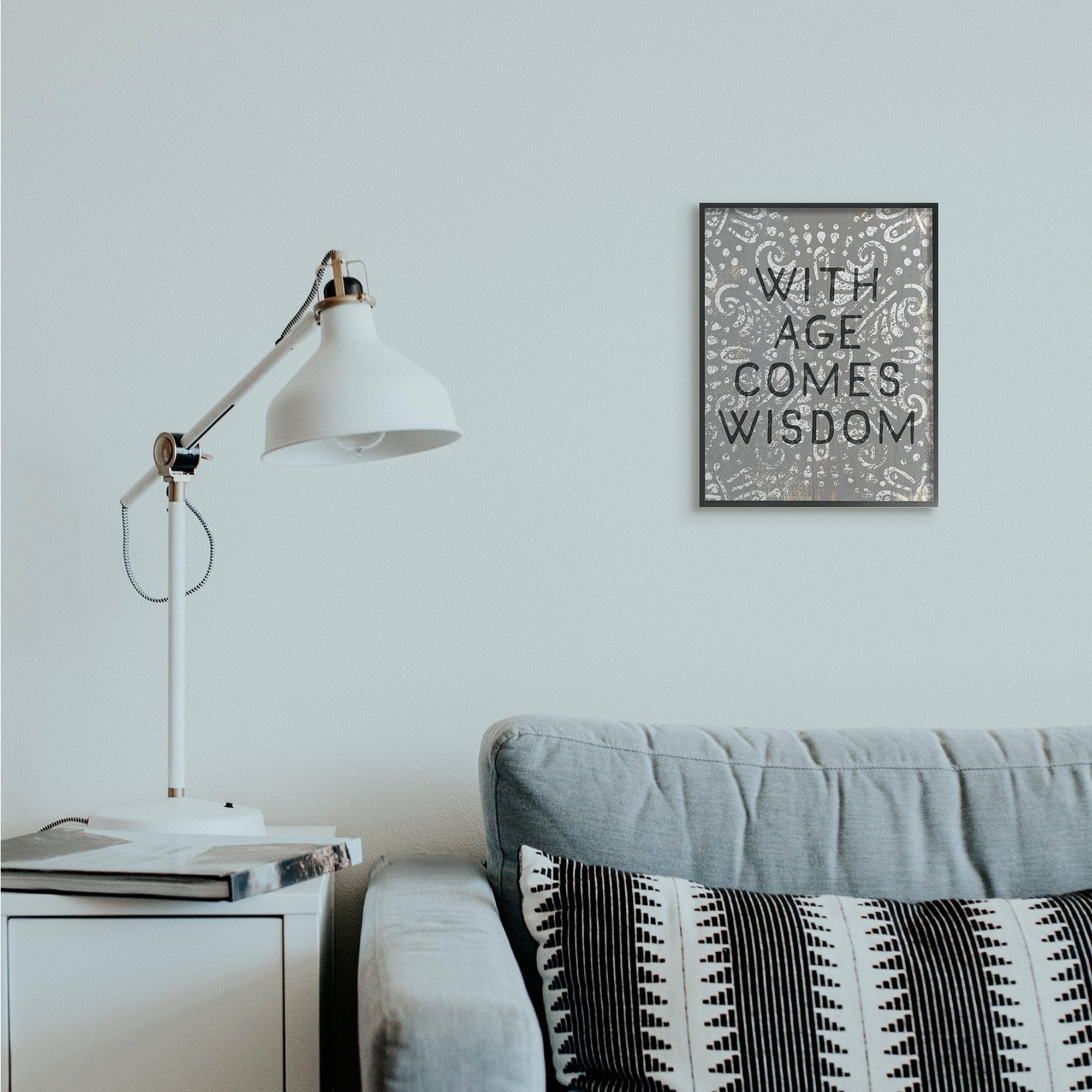 Stupell Industries With Age Comes Wisdom Phrase Grey Boho Pattern Gray Framed by Daphne Polselli