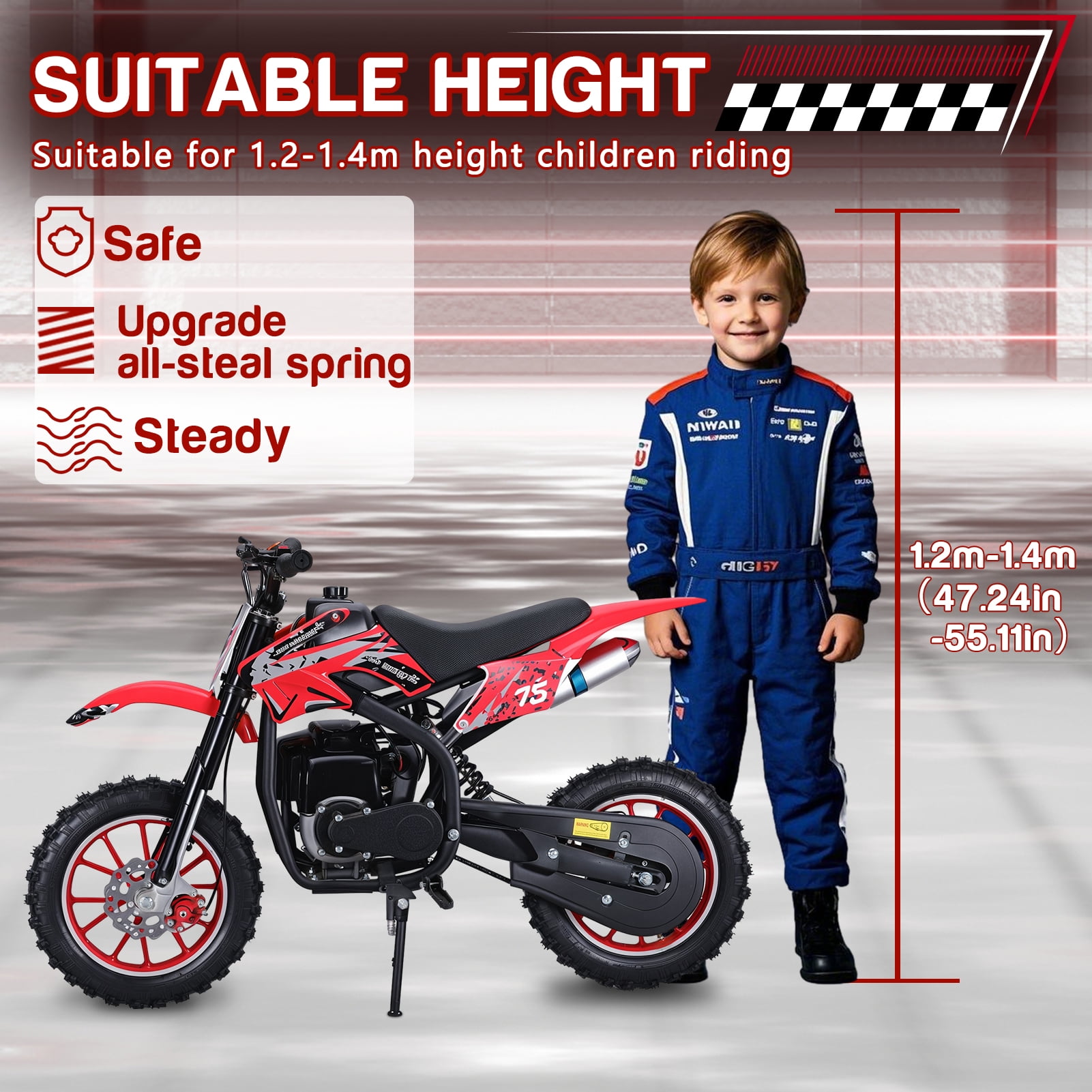 Fompes 49cc Dirt Bike, Gas Powered 4-Stroke with Off-Road Tires, Max Speed 35KM/H, Minibike Trail Bike, Pull Start, Pocket Motorbike for Gift, Load 150lbs