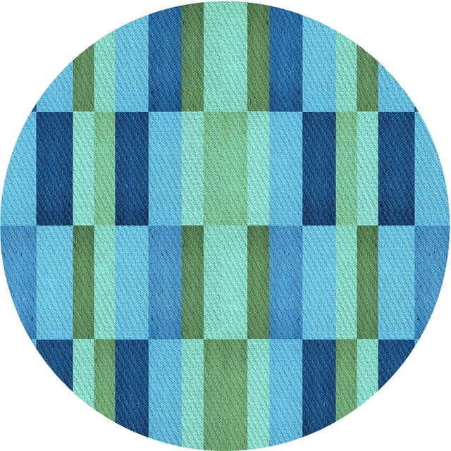 Ahgly Company Tapis d'Intérieur Rond Lavable en Machine Bleu Transitionnel, 7 Pieds Rond