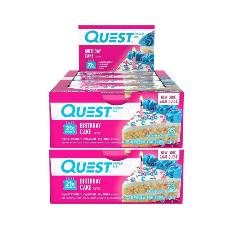 Quest Nutrition Protein Bar Birthday Cake. Low Carb Meal Replacement Bar with Over 20 Gram