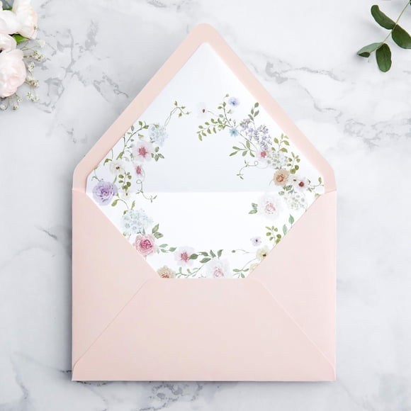 Envelopes PONATIA A7 Euro con solapa rosa rubor y delineador de flores, 50 unidades