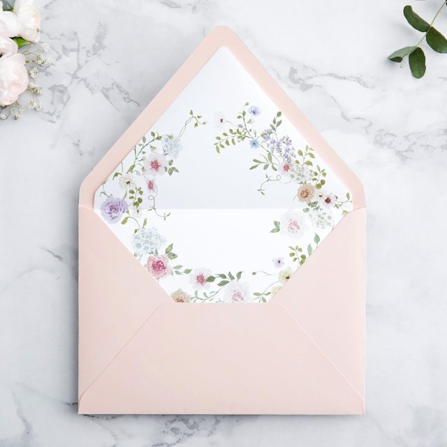 Envelopes PONATIA A7 Euro con solapa rosa rubor y delineador de flores, 50 unidades