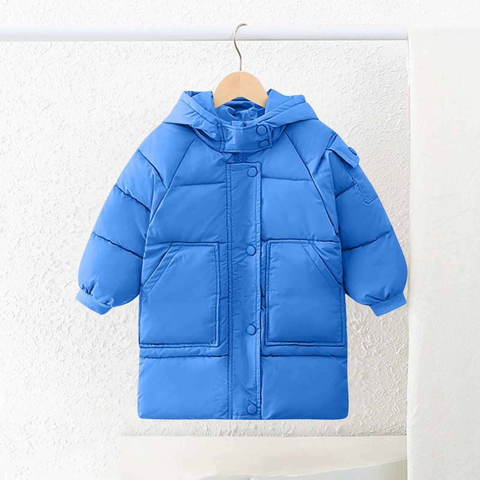 Ashirexll Kids Hooded Puffer Coat for 2-13 Years Mid-Length Thickened Casual Winter Jacket