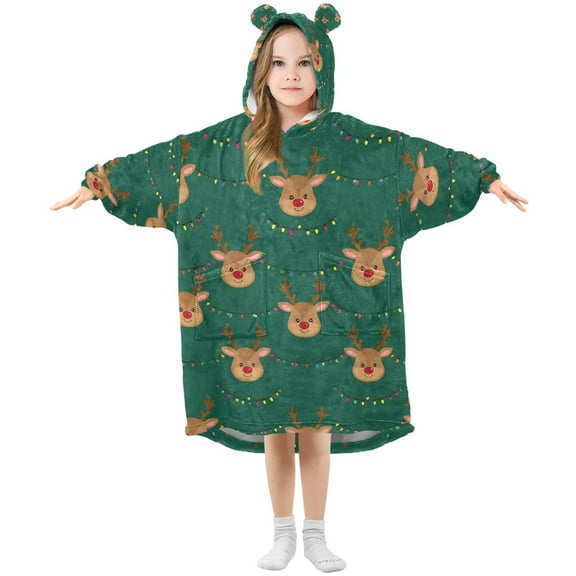 joogoo Wearable Blanket Cute Reindeer Hoodie for Oversized Sherpa Hooded 3-14 YR M