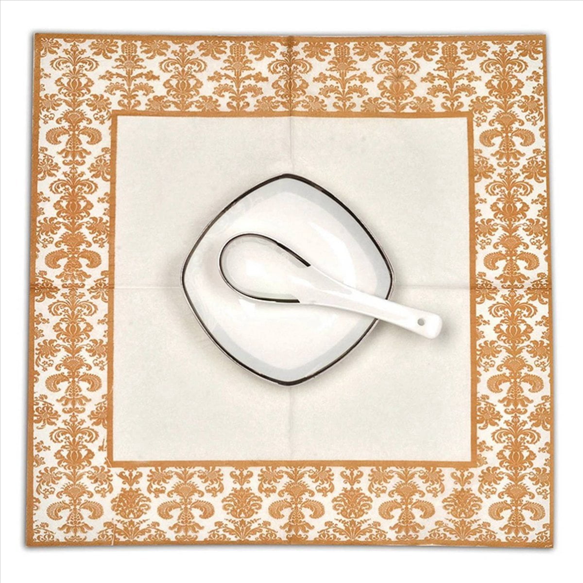 2X 100Pcs Gold Printing Disposable Napkin Tissue Paper Printed Napkins for Restaurant And Hotel (Golden + White)