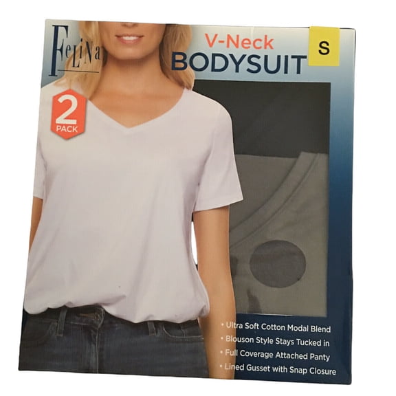 Felina V Neck Bodysuit (Grey&Navy,SMALL)