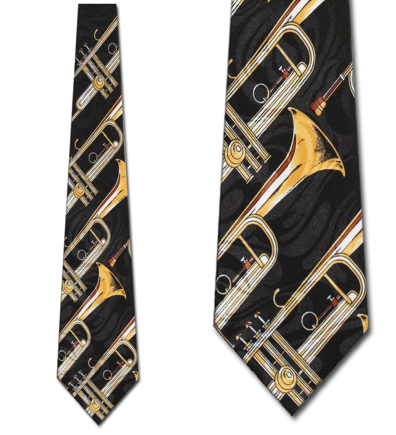 Trumpets allover (Black/Gold) Necktie Mens Tie