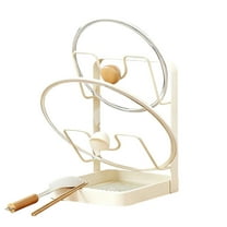 KeirineCC Kitchen Pot Lid Storage Rack,Multifunctional Stainless Steel Pot and Pan Organizer with Removable Drip Tray,Two-Compartment Spatula Holder for Counter Stove Top Kitchen (White)