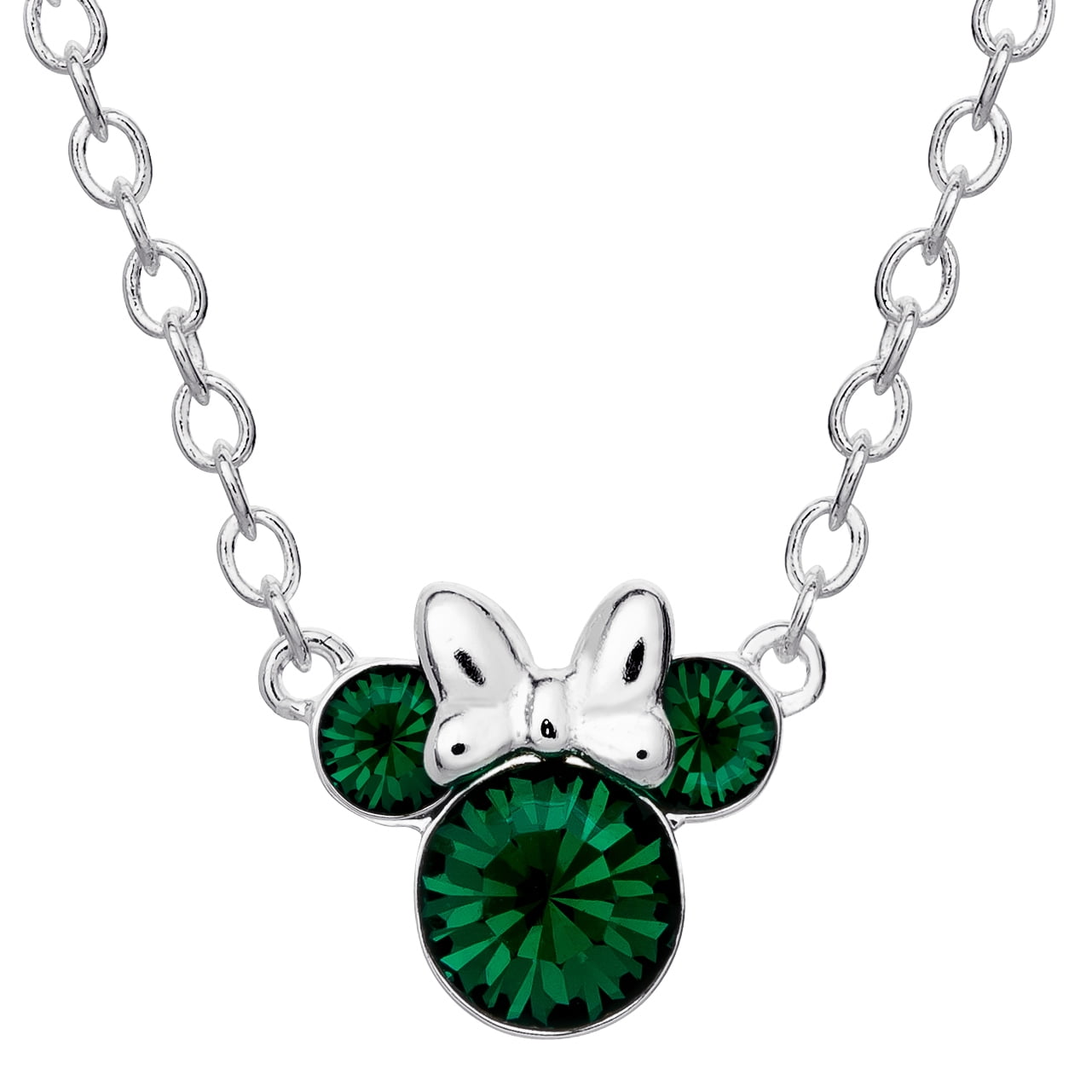 Disney Minnie Mouse Crystal Birthstone Silver Plated Necklace (More Colors)