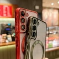 thumbnail image 6 of Compatible with Samsung Galaxy S21 Magnetic Phone Case,Compatible with Magsafe Luxury Plating Cute Clear Case Women Candy Color Edge Soft Silicone Shockproof Bumper Cover (Purple), 6 of 6