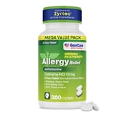 GenCare Cetirizine HCl 10 mg Allergy Relief Tablets, 300 Count, 24 Hour Non-Drowsy Antihistamine, Indoor & Outdoor Allergies