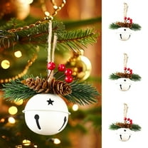 Christmas Bell Garland Charm White Jingle Bell Ornament Metal Christmas Bell with Holly Berry Christmas Tree Hanging Decoration Anniversary Favor