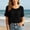 Black, variant on Women's Summer Bohemian Crochet Knit Solid Color Short-Sleeve Top Casual Pullover