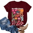 thumbnail image 2 of XIAONU Floral Letter Print T Shirt for Women Crew Neck Short Sleeve Casual Daily Tees, 2 of 3