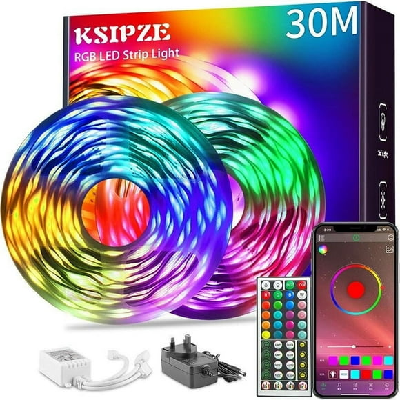 Adaptable Led Strip Lights, 30m (2 Rolls of 15m), Bluetooth RGB, Smart App Control Customizable Lighting, Easy Installation for Bedroom, Living Room, Kitchen, Bar, Group Control