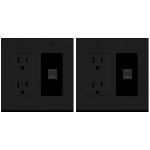 Ultra Spec Cables 1 Port Cat6 Wall Plate w/Power Outlet Black - 2 Pack