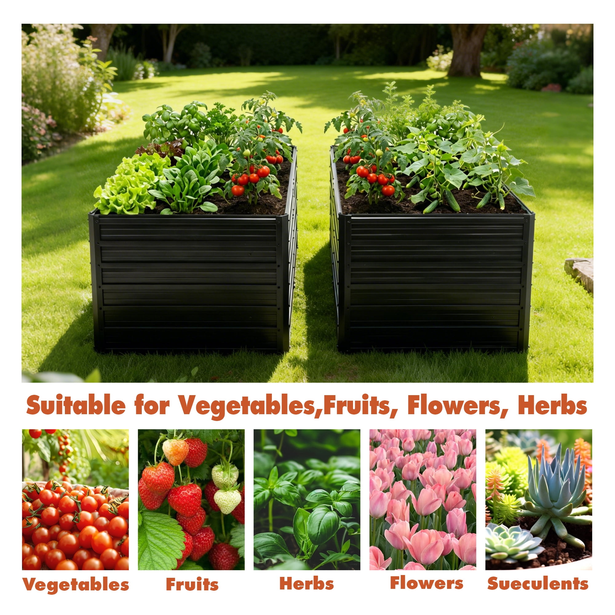 2 Pack 8x4x2ft Metal Galvanized Raised Garden Bed,Galvanized Planter Boxes Set or Vegetables Flowers Ground Planter Box,Black