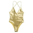 thumbnail image 3 of Aiihoo Womens Shiny Metallic One Piece Camisole Teddy Bodysuit Dance Leotard Thongs Bikini Gold M, 3 of 6