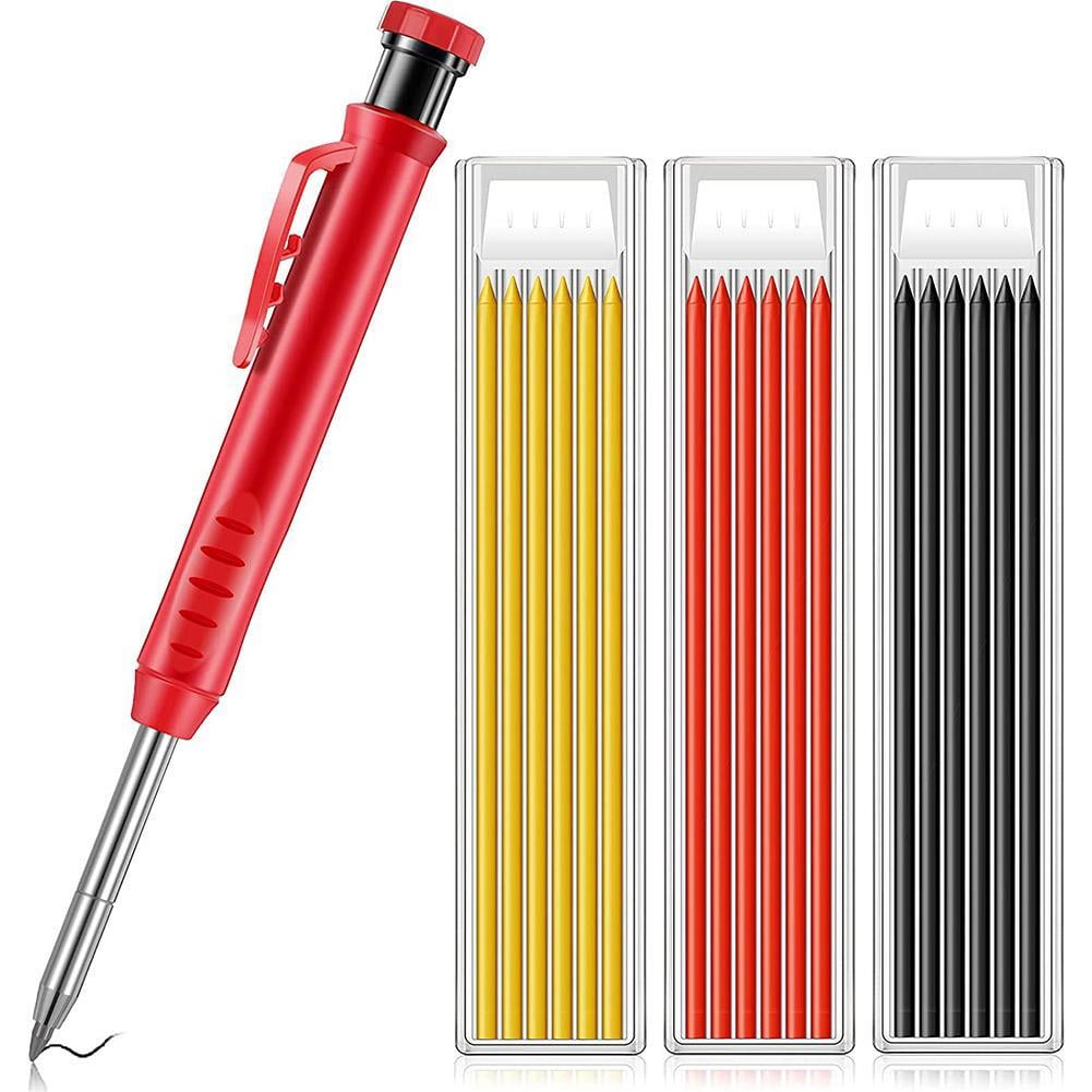 Carpenter Pencil Set With 7 Refill Set Leads Built-in Sharpener Deep Hole Mechanical Marker Marking Pen Tool Marker Sets