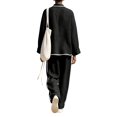 thumbnail image 3 of Szluipve Linen Sets for Women 2 Piece Half Zip Stand Collar 2 Piece Outfits Long Sleeve Contrast Piping Top & High Waist Wide Leg Pants Casual Linen‑Look Matching Set with Pockets Black 2XL, 3 of 5