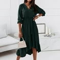 thumbnail image 2 of Fesfesfes Women Dress Spring And Fall V-Neck Solid Color Long-Sleeved Temperament Lace-Up Waist Slim Fit Ruffles Skirt Dress Tops on, 2 of 9