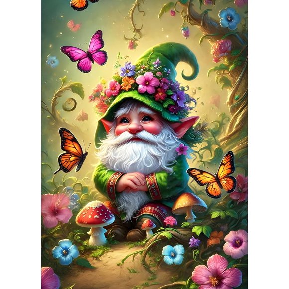 shiyou-DIY 5D Old Man Diamond Art Kits, Round Full Drill Sparkling Gnome Butterfly Diamond Painting Picture, Dreamland Painting by Numbers Art Kits for Adults Beginners Home Wall Decor 12x16 inch