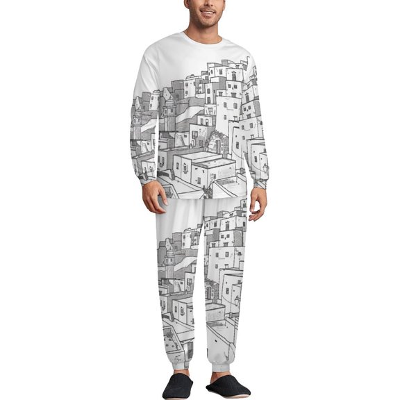 Italian Landscape Men's Pajama Set Sleepwear Pjs Lightweight Long Sleeve Crewneck Shirts and Bottoms Soft Comfy Sleep Sets XS
