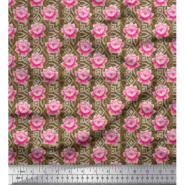 Soimoi Rayon Fabric Stripe & Rose Floral Printed Fabric 1 Yard 56 Inch Wide