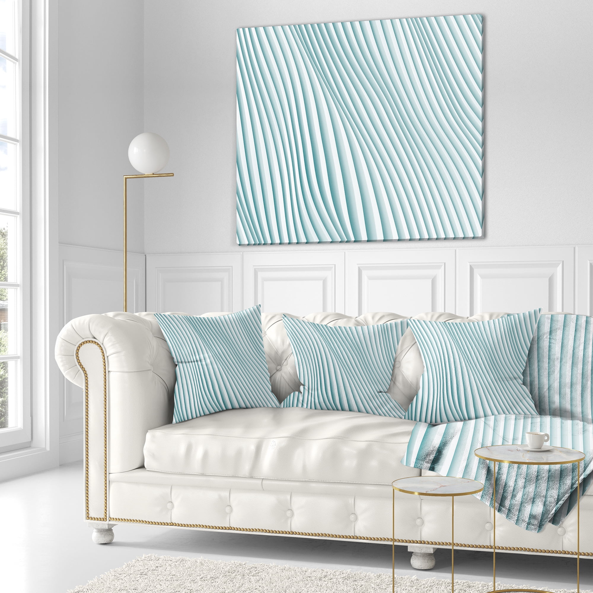 Designart Fractal Small Blue 3D Waves - Contemporary Throw Pillow - 18x18