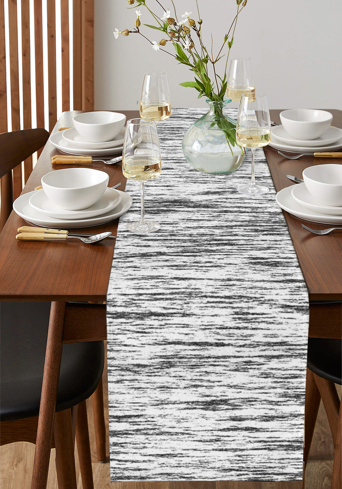 Hokiten Table Runners 72 Inches Long Dress Scarves, Black and White Farmhouse Kitchen/Dining Table Runner, Coffee Tablerunners, Modern Striped Geometric Abstract Art 16x72 Inch