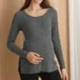 thumbnail image 6 of Splozh Womens Winter Clothes Maternity Shirts for Women Long Sleeve Pregnancy Tee Tops Comfy Breathable Solid Color Maternity Blouses Round Neck Ribbed Knit Clothes Dark Gray,L, 6 of 9