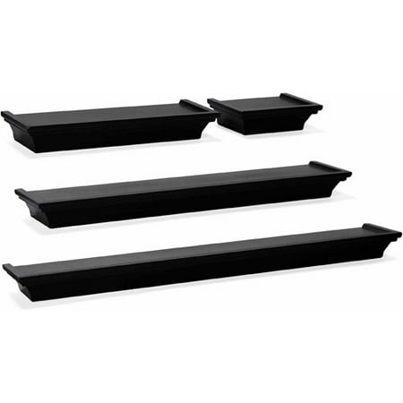 Melannco Black Wall Shelves, Set of 4
